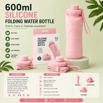 600ml Foldable Silicone Water Bottle – Portable & Space Saving