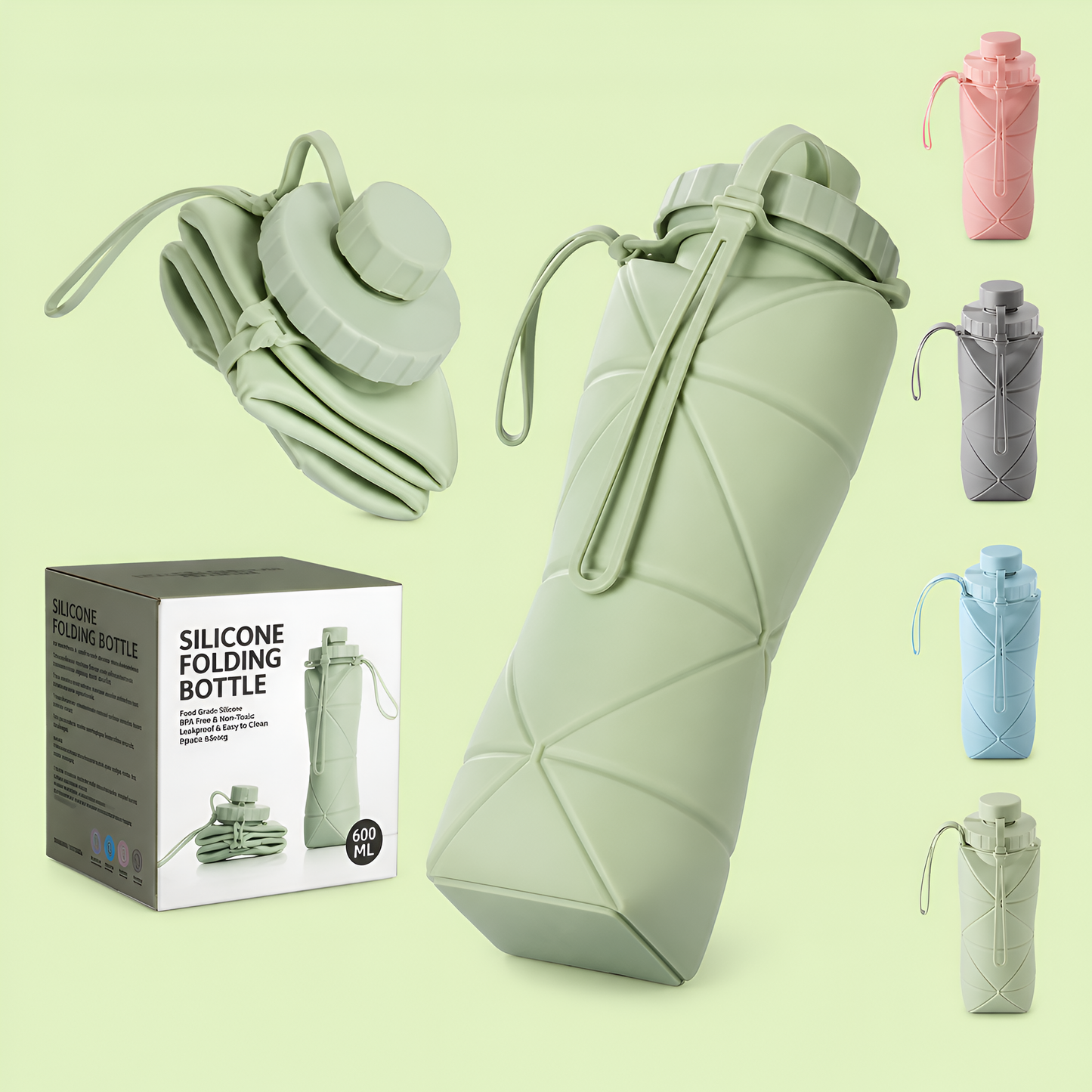 600ml Foldable Silicone Water Bottle – Portable & Space Saving