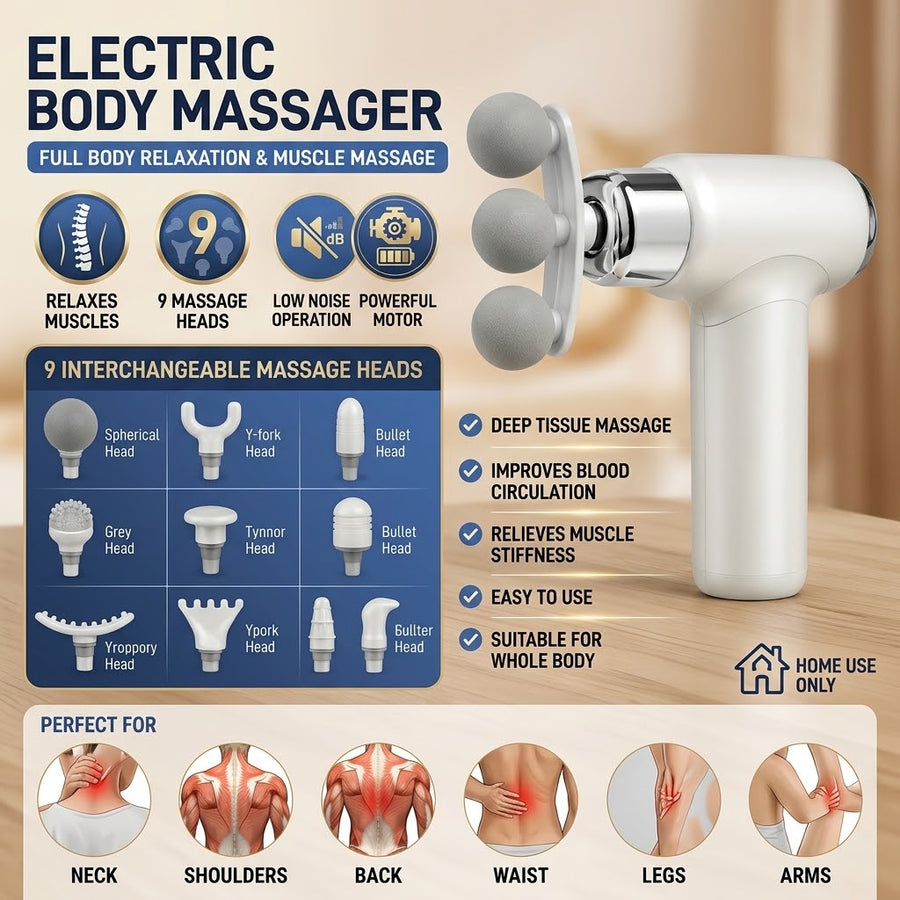 Blueidea BLD-100 Massage Gun | 9-Head Deep Tissue Massager