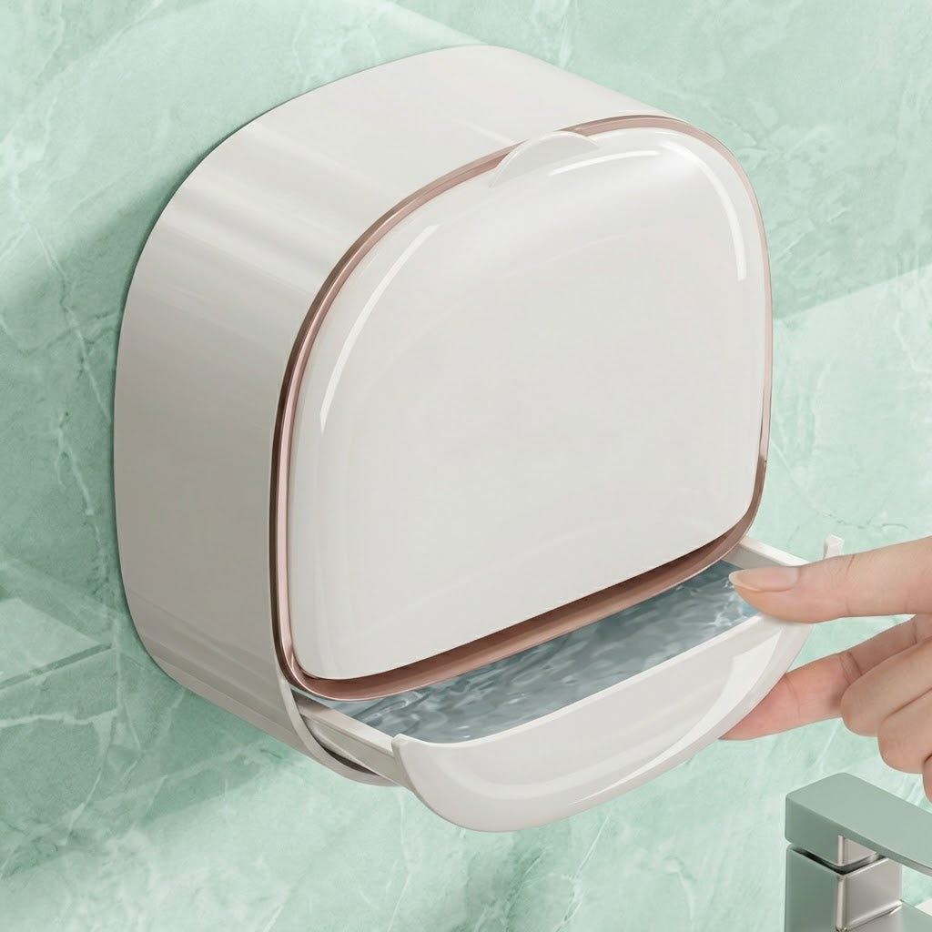 Wall-Mounted Flip-Cover Soap Holder – Waterproof Soap Dish with Drainage