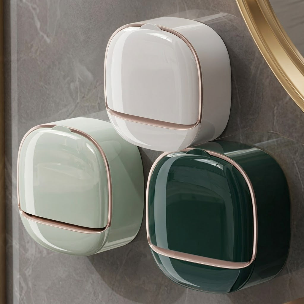Wall-Mounted Flip-Cover Soap Holder – Waterproof Soap Dish with Drainage