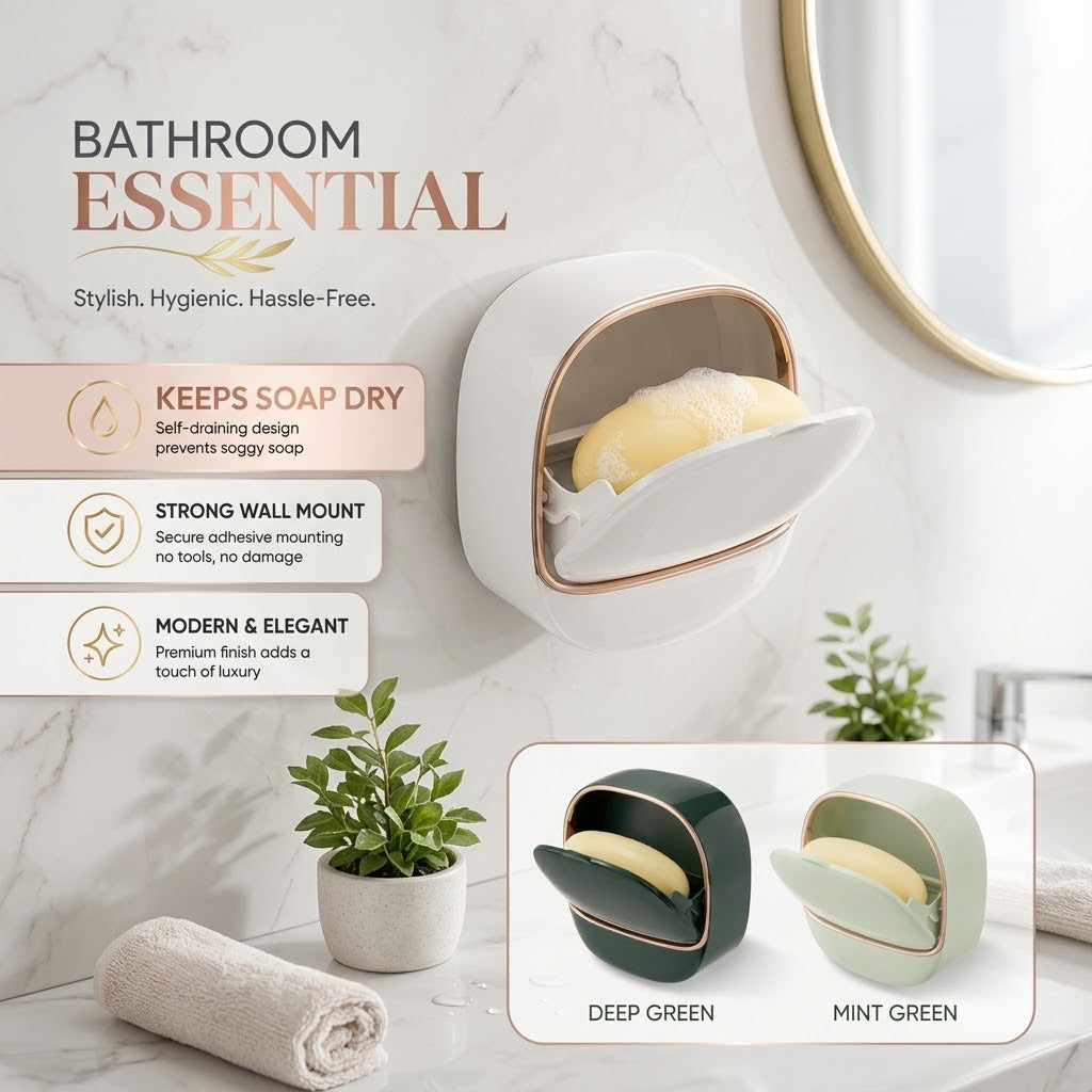 Wall-Mounted Flip-Cover Soap Holder – Waterproof Soap Dish with Drainage