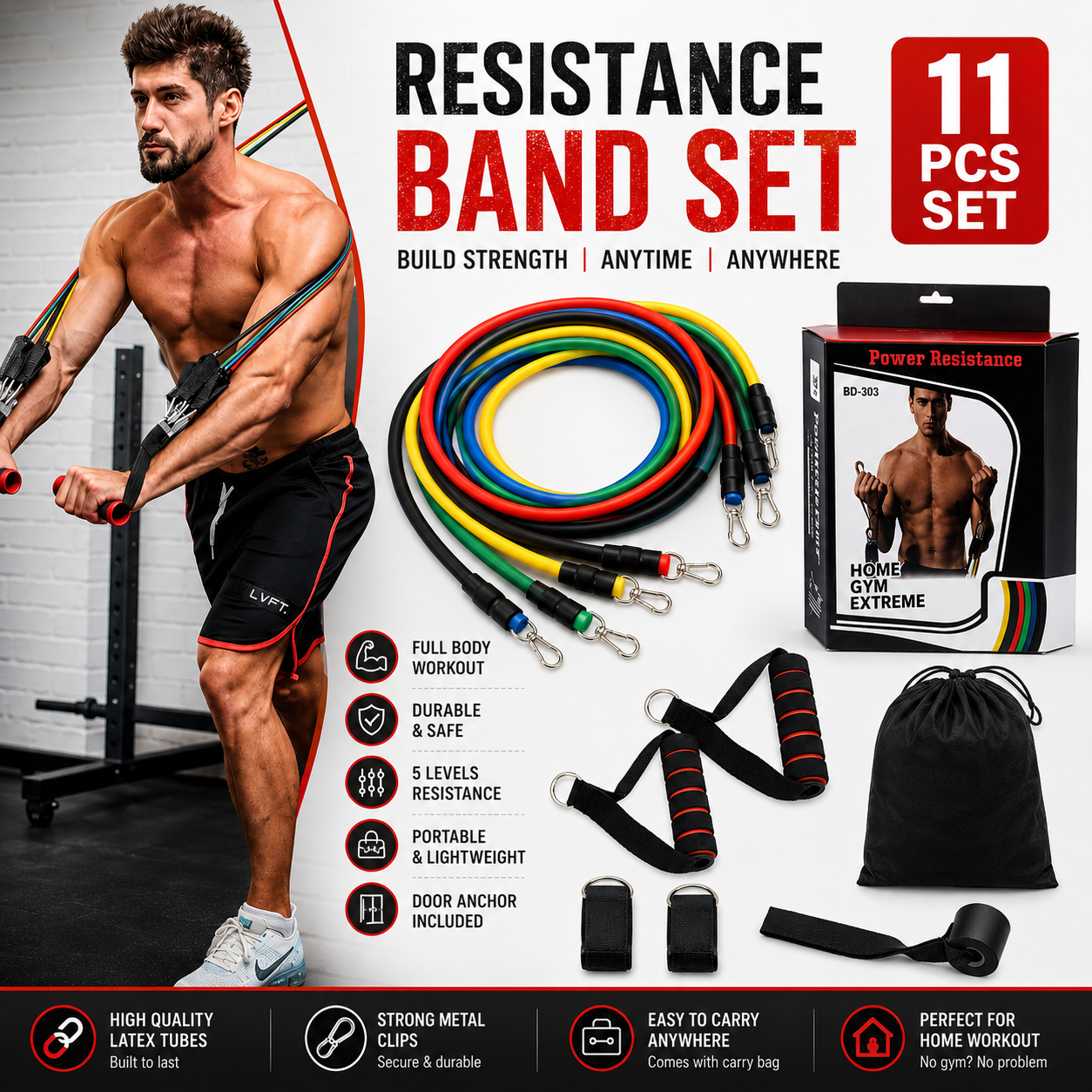 5-in-1 Resistance Band Set – Full Body Home Workout Kit