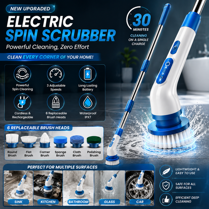 Electric Spin Scrubber – Cordless Power Cleaning Brush with Multiple Heads