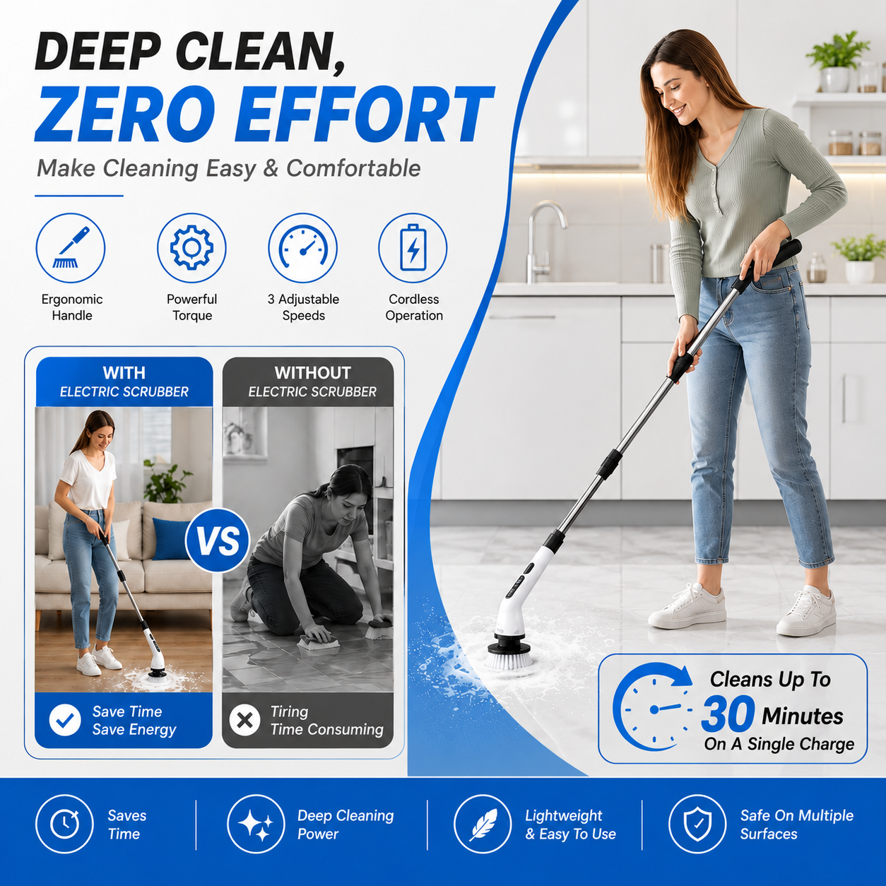 Electric Spin Scrubber – Cordless Power Cleaning Brush with Multiple Heads
