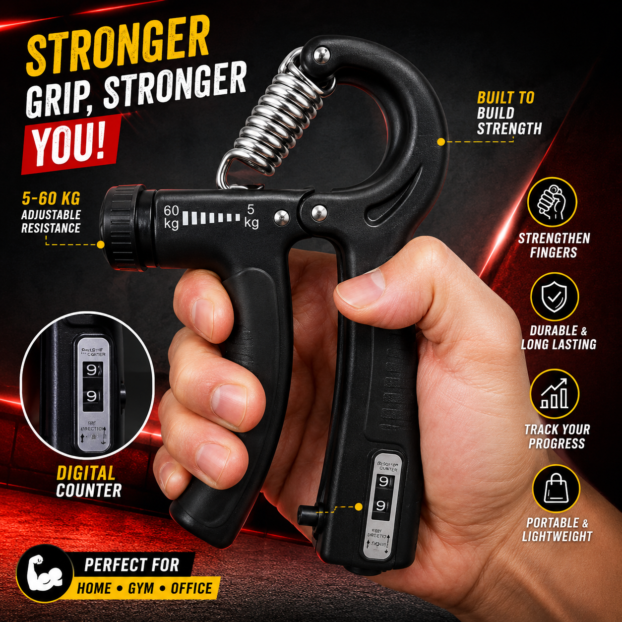 Adjustable Hand Gripper With Counter – Grip & Forearm Strengthener