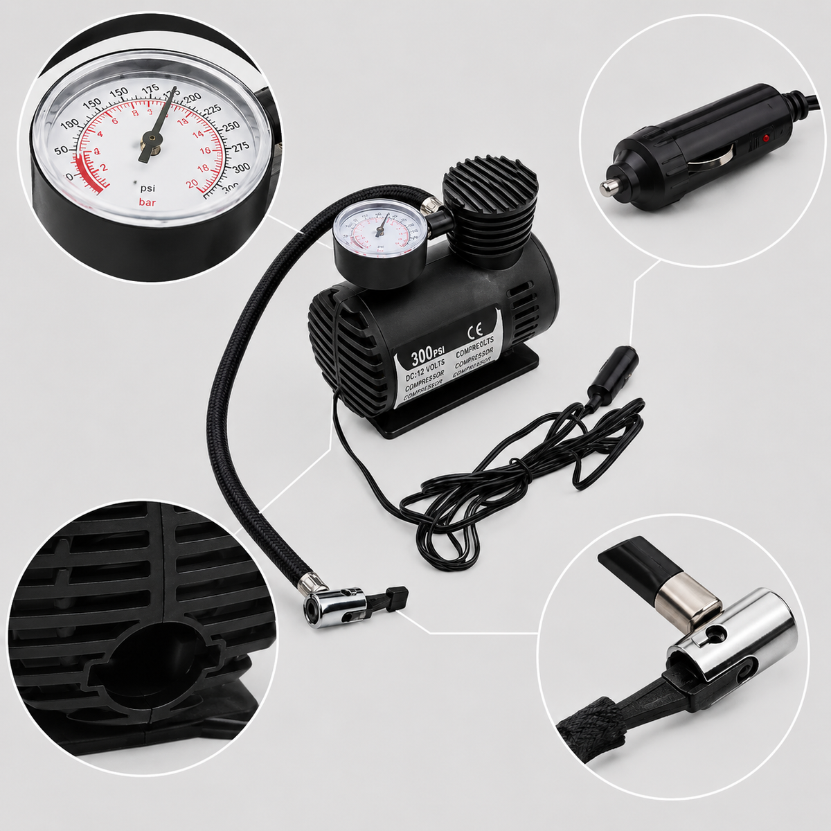 300 PSI Portable Tyre Inflator – Fast 12V Air Compressor