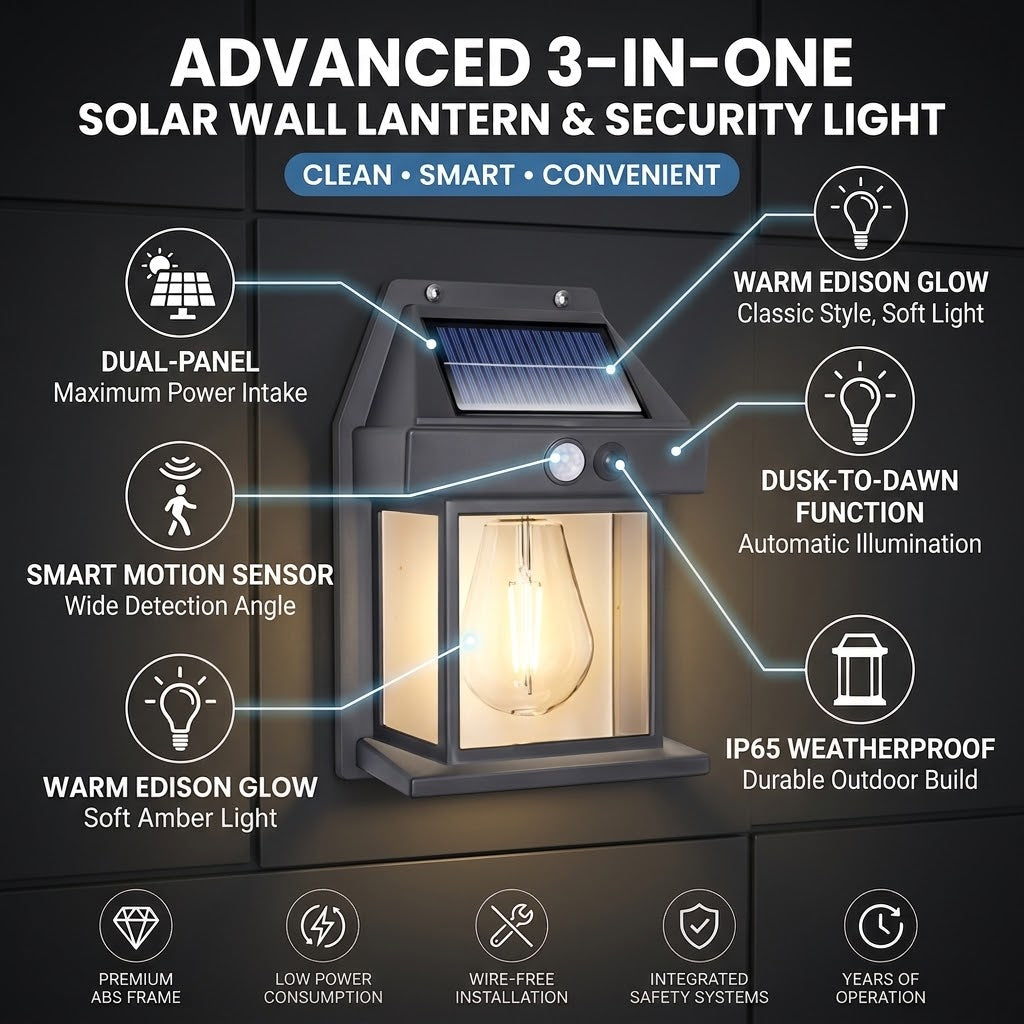 Solar Motion Sensor Wall Light – Outdoor Waterproof LED Light | Model 888