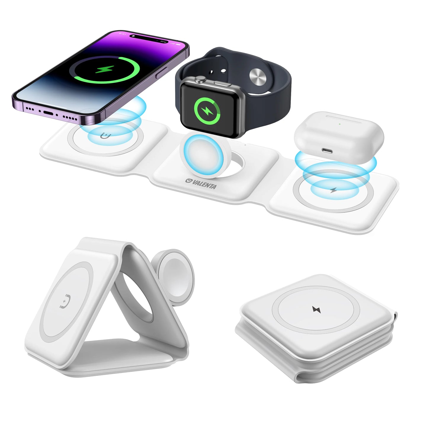 3-in-1 Magnetic Foldable Wireless Charging Station – 15W Fast Charger